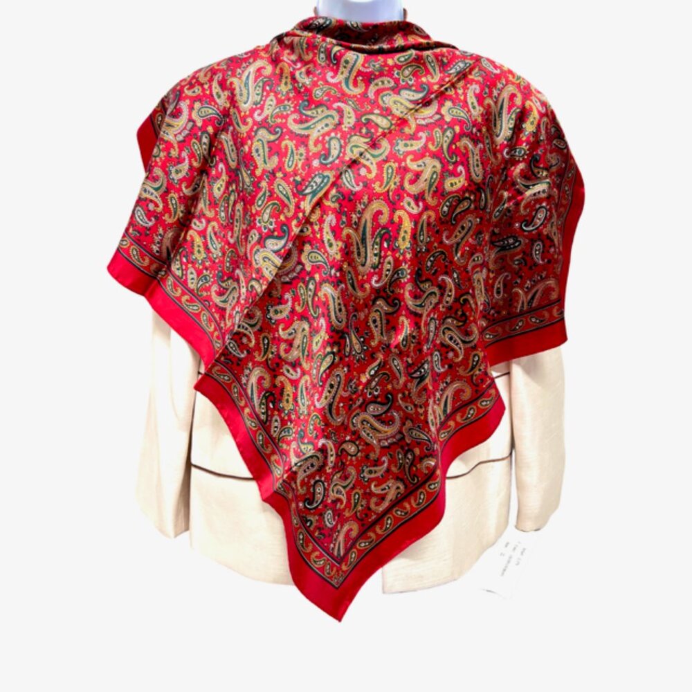 Slick Shine by Michell Klein Paris Silk Scarf 31"31" Bright red green yellow(24 - Picture 4 of 7